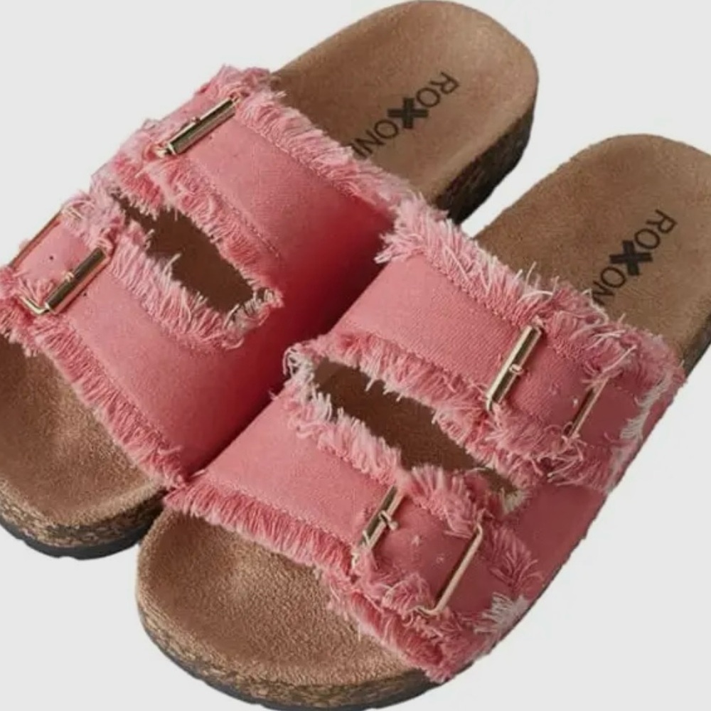 Roxy Pink Buckle Slide Sandals